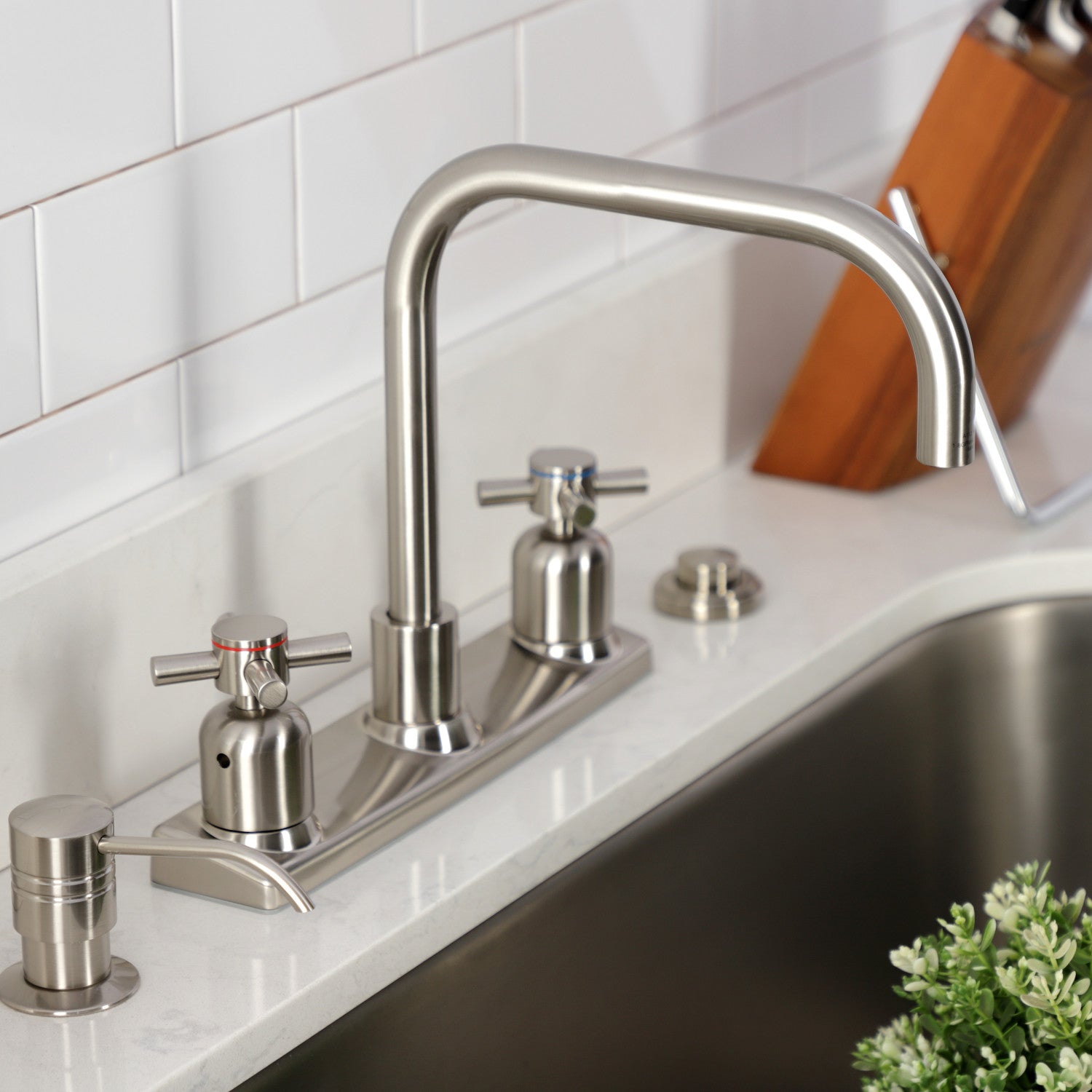 Kingston Sona FB2148DX - Concord Two-Handle 2-Hole 8" Centerset Kitchen Faucet, Brushed Nickel — thumbnail 3